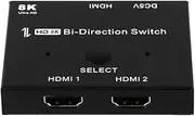 Ieron 8K HDMI Switcher Splitter Bi-Directional 2 in 1 Output 8K/60Hz Aluminium Ultra HD HDMI Hub Compatible with PS5/4 Xbox Roku Fire Stick