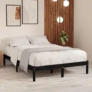 Solid Wood Bed Frame, Black Finish, Queen Size - Sturdy Wooden Base for Bedroom, Bedframe with Slats, No Mattress, Loft Furniture & Portable Frames