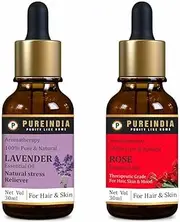 Pureindia Combo Rose & Lavender Essential Oil for Hair Growth, Hair Fall Control and Nourishment, Skin Care, 100% Pure, Natural, Undiluted | 30ml