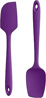 U-Taste Silicone Flat & Spoon Spatula: 315℃ Heat Resistant 28.9cm Long Baking Scraper, Flexible Seamless Rubber Kitchen Cooking Mixing Utensil with Upgraded Non-Stick Surface (Set of 2, Purple)