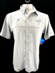NEW FCA Columbia PFG Low Drag SS Light Grey Button Up Collar Shirt Men's M
