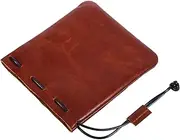 [Baluue] Cowhide Drawstring Storage Bag Travel Toiletry Bag Jewelry Purse Bracelet Pouch Chinese Style Drawstring Pouch Jewelry Travel Case Bracelet Holder Top Layer Cowhide Coffee