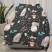 AuHomea Rabbits and Flowers in A Pots Throw Blanket Lightweight Flannel Fleece Blankets Warm and Cozy Super Soft Throws 30"x40" for Cat and Dog Pet