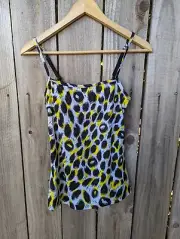 Moschino Camisole White Black Yellow Polyester Spandex XS Animal Leopard