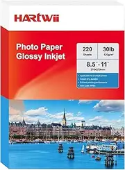 HARTWII 220 Sheets Inkjet Glossy Thin Paper 8.5x11 inch 30lb 120gsm A4 Letter Size For Brochure Printing, CustomChip Bag Party Favors,Single Side, Suitable for All Dye Ink HP001