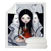 Scary Art Lovely Maiden and Faceless Ghosts Throw Blanket
