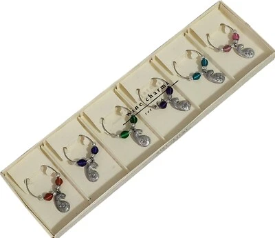 Pier 1 Imports Set of 6 Wine Silver Charms Boteh Buta Paisley Charm Beaded