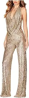 [Jueshanzj] Hanging neck sleeveless jumpsuit women's sequins performance clothing