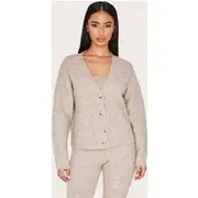 Petite Taupe Rib Knit Oversized Cardigan, Taupe