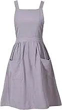 Cotton Linen Pinafore Apron Dress for Women with Pockets Cute Art Chef Aprons for Kitchen Baking Gardening Painting