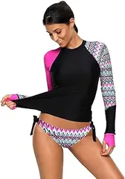 [AIFFEE] Retro Surf Long Sleeve Sunshirt UPF 50 Two Peice Beach Classic LS for Women