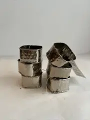 Leila's Linens Napkin Rings Holders Set Of 6 Hammered Brass Silver Tone Square