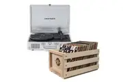 Crosley Cruiser Bluetooth Portable Turntable - Silver + Bundled Crosley Record Storage Crate