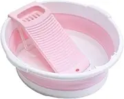 MTSDM Washboard Basin, 20" Folding Wash Tub with Integrated Washboard, Foldable Portable Cleaning Laundry Basin for Hand Washing Clothes with Soap Holder for Home School Dormitory Hand Wash
