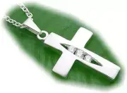 Cross Pendant Zirconia Genuine Silver 925 1 1/4in Partly Matted Sterling Silver