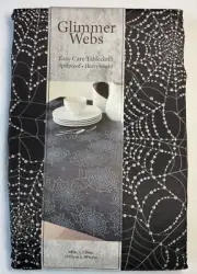 BENSON MILLS TABLECLOTH 60 X 120 SPIDER WEBS BLACK EASY CARE HEAVYWEIGHT NIP