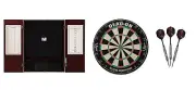 Bristle Dartboard + Mahogany Steel Tip Dartboard Cabinet + Fatal Set