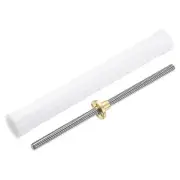 1 Pcs 200mm Lead Screw with Tr8x8 Brass Nut and Plastic Packaging Tube, Silver