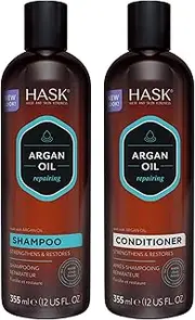 (ARGAN OIL, Shampoo + Conditioner) - HASK ARGAN OIL Shampoo and Conditioner Set Repairing for all hair types, colour safe, gluten free, sulphate free, paraben free - 1 Shampoo and 1 Conditioner