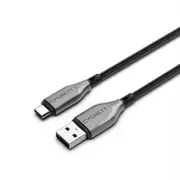 [CY4681PCUSA] 1m Armoured USB-C to USB-A 2.0 Cable Black, 3A/60W, Braided, 480Mbps