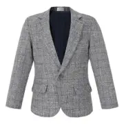 Boys Tweed Check Blazer Formal Party Kids Long Sleeve Button Notch Lapel Grey
