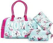 Printe Diaper Bag Tote, Nappy Changing Bag Travel Diaper Bag Tote for Mom and Dad with Extra Two Organizing Pouches, Large Waterproof Baby Bag