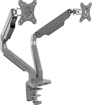 Mount-It! Dual Monitor Desk Mount with Height Adjustable Full Motion Arms, Premium Silver Arms with 2 x USB Ports, Universal Design Fits Up to 32 Inch Screens, VESA 75 100 Clamp and Grommet Base