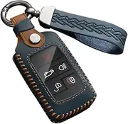 ontto Leather Car Key fob Cover fit for Defender Discovery Sport New Range Rover Evoque Sport Velar Jaguar E-Pace I-Pace Keychain Keyring Accessories Key Shell Key Holder Protector Blue B