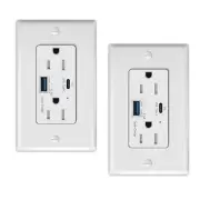 2× USB TypeC 6.5A Fast Charging Receptacle White Dual 15Amp TR Plug Outlet UL