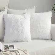 MIULEE Pack of 2 Luxury Faux Fur Throw Pillow Cover Deluxe Christmas Decorative Plush Pillow Case Cushion Cover Shell for Sofa Bedroom Car 18 x 18 Inch White