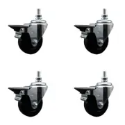 3.5 Inch Phenolic ½ Inch Threaded Stem Caster Set with Brake