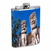 Tiki Statues D4 Flask 8oz Stainless Steel Hip Drinking Whiskey Polynesian