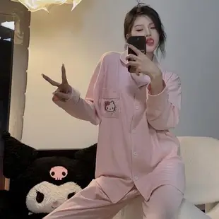 HELLOKITTY凱蒂貓睡衣女春秋款純棉長袖秋季女款可外穿家居服套裝