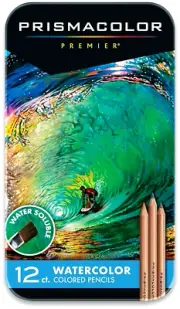 Prismacolor Premier Water-Soluble Colored Watercolor Pencils 12 Pack Tin