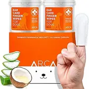 ARCA PET Ear Care Finger Wipes for Dogs - Dog Ear Cleansing Finger Wipes – Pet Ear Cleaning Pads- Gently Dissolves Wax, Dirt & Odor- Coconut Oil & Aloe Vera Extracts Dog Ear Wipes (100 Finger Wipes)