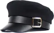 [Bamboopack] Black Chauffeur Hat Fiddler Cap Premium Doorman Newsboy Driver Costume Hat Metal Buckle Navy Cap for Unisex Daily Wear