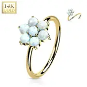 Piercing Nose Ring Yellow Gold 14 Gold Flower Opal White