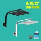 WELS Black Chrome 8/10/12'' Square Round Shower Head Gooseneck Wall Arm Rail