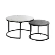 Oikiture Set of 2 Coffee Table Round Nesting Side End Table White & Grey