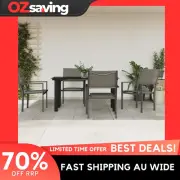Garden Dining Set 5 Piece Grey Black Steel Textilene 140x70 cm Outdoor 0744