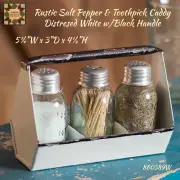 SALE ~ White Caddy w/Black Handle Including Salt, Pepper & Toothpick Shakers