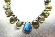 NATALIE'S DESIGN Sterling Silver Faceted Teardrop Labradorite Necklace Earrings