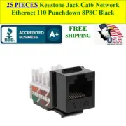 25 JACKS RJ45 Keystone Jack Cat6 Network Ethernet 110 Punchdown Black T568A B
