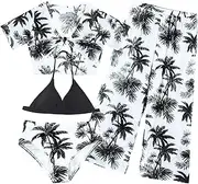 [AIEOE] 4-Piece Swimsuit Bikini Set Girls with Tropical Print Sun Protection Swimsuit with Trousers 8-12 Years