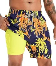 [APTRO] Men's Swim Trunks with Compression Liner 5 Inch Bathing Suit Beach Swimsuits