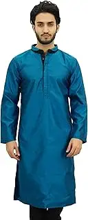 [Atasi] Men's Casual Dupion Long Kurta Mandarin Collar Ethnic Shirt