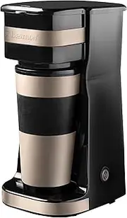 [Bestron] Coffee Maker with Insulated Cup for Ground Filter Coffee, Coffee Machine 2 for Large Cups, Ideal for Camping, Quick Preparation, 750 W, Colour: Light Beige