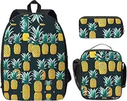 Pineapple Backpacks With Lunch Pack Pencil Case, Lightweight Bookbag For Camping Excursions