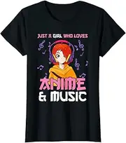 [X.Style] Just A Girl Who Loves Anime and Music Kawaii Chibi Cute Cool ds767 T-Shirt (M) Black
