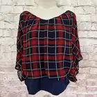 Joseph A. Blouse Petites PXL Plaid Sheer Layered Chiffon Popover Blouse NEW $58
